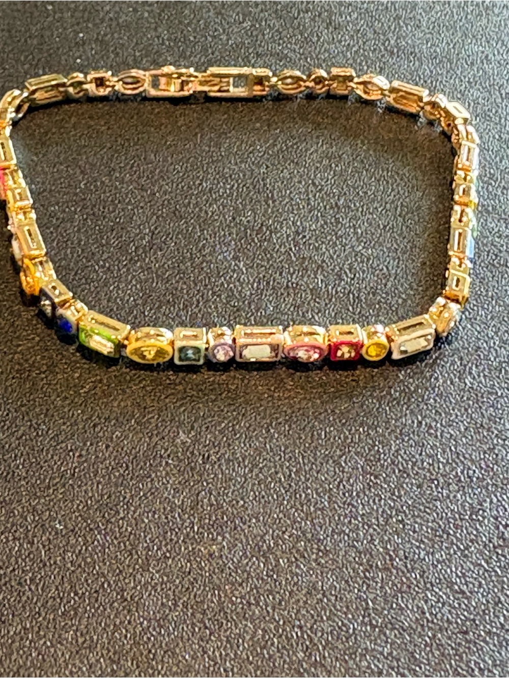 Gold Multicolor Gemstone Link Bracelet - Women's Jewelry